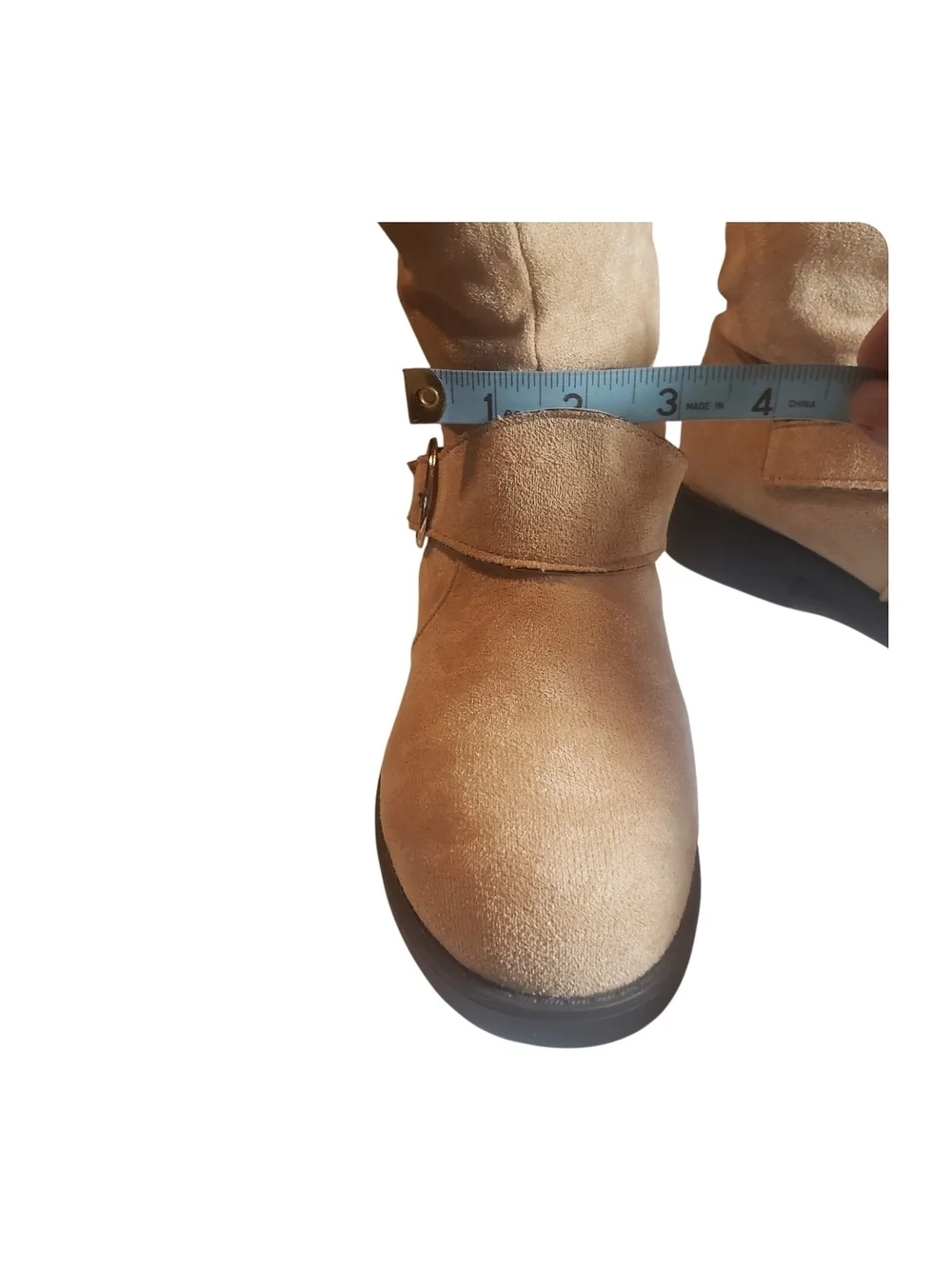 Women's sz 6.5 tall buckle knee-high boots - beige